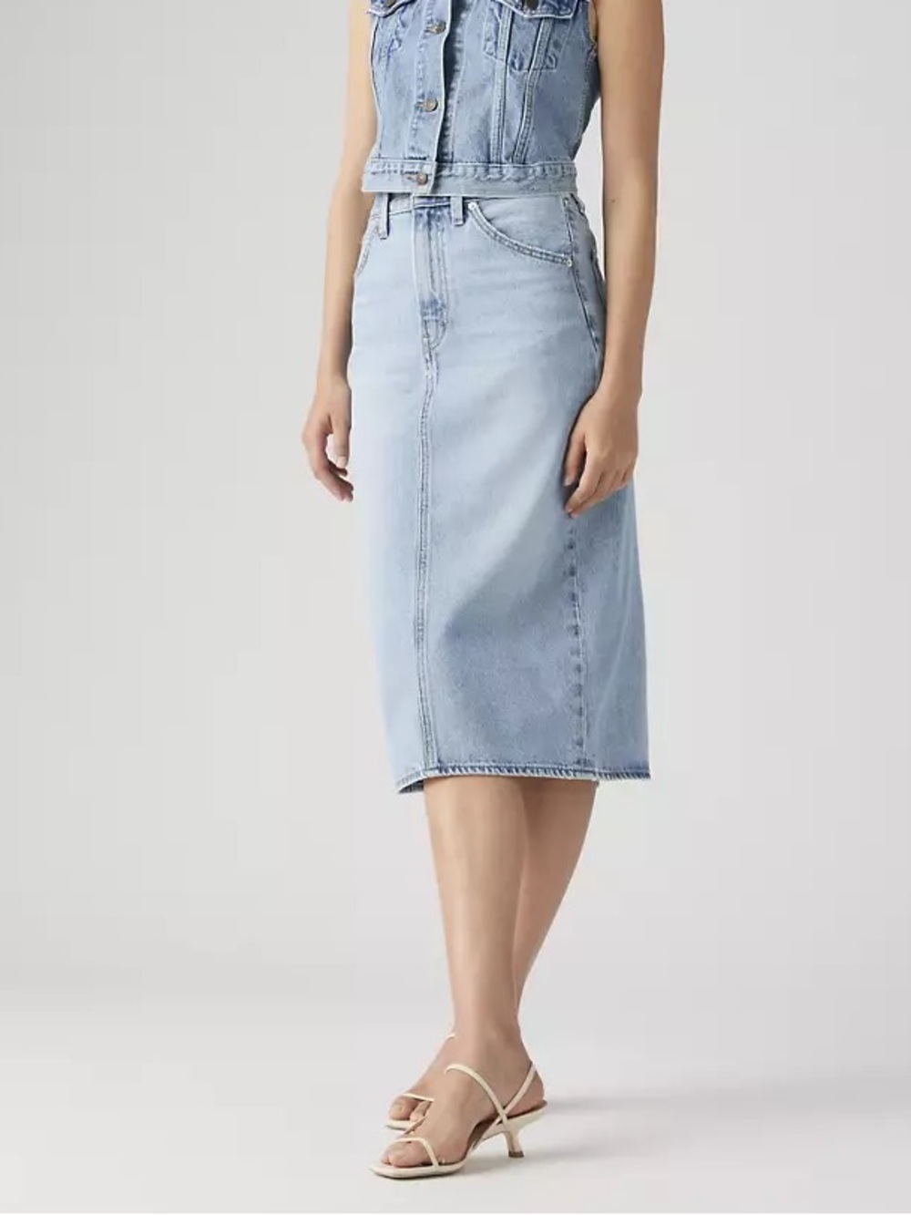 Levi's HR High Rise Back Slit Midi Denim Jean Light Wash Skirt 29 NWT